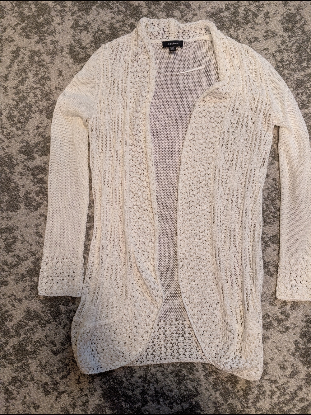 Le Chateau White Open-Front Knit Cardigan